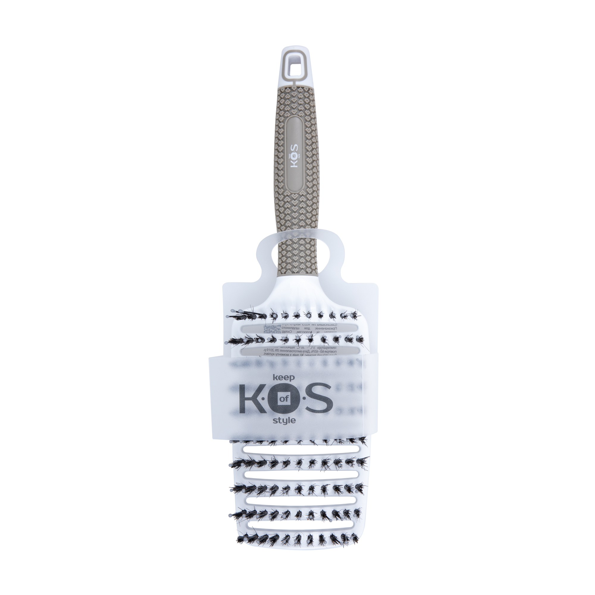Щітка масажна для волосся K.O.S продувна, вигнута, комбінована (530291)